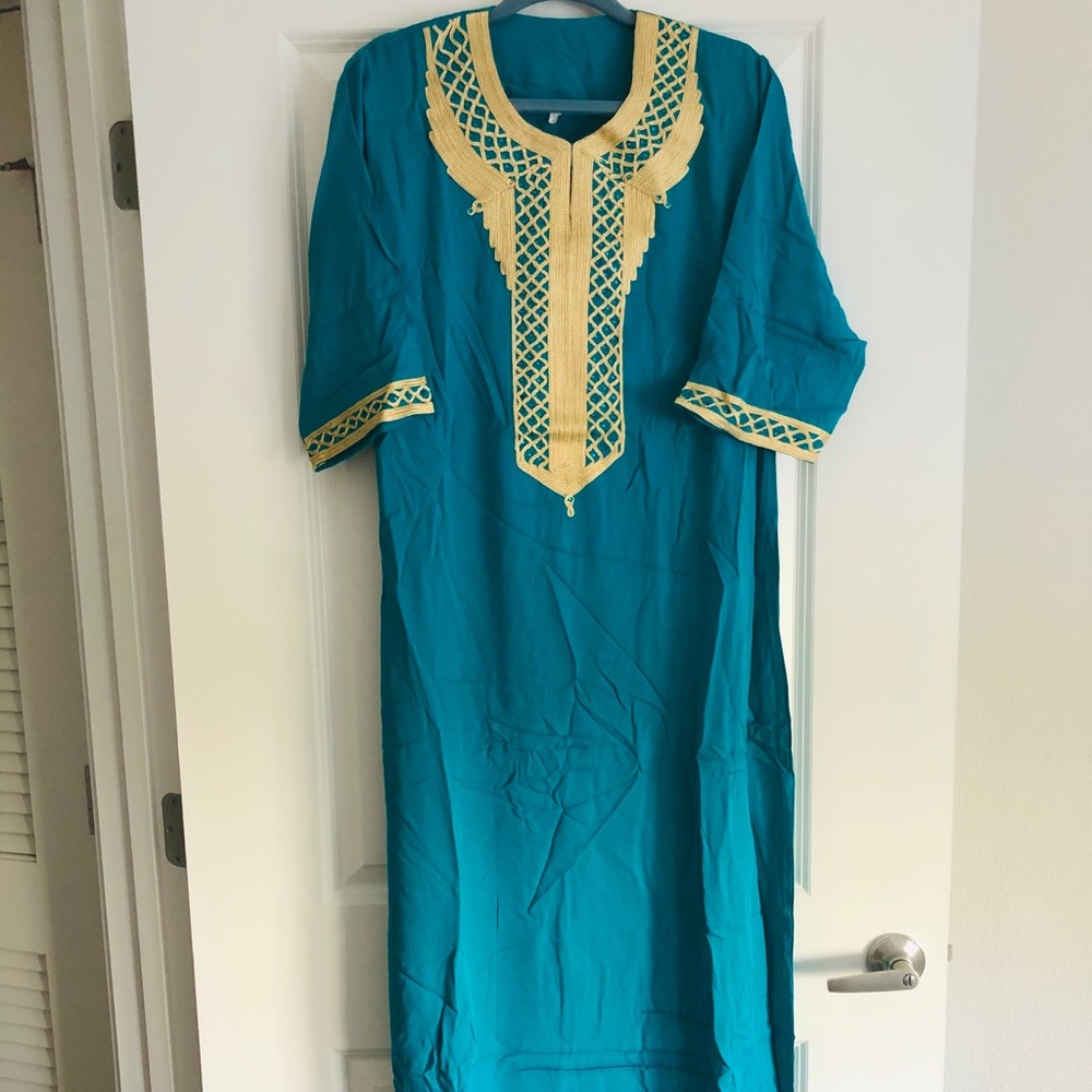 Brand New Moroccan Kaftan - Teal & Gold